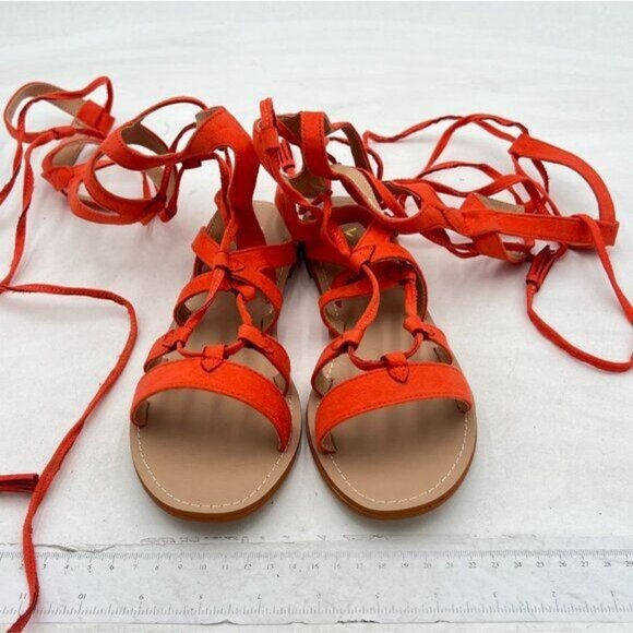 YDN Women Sexy Knee High Lace up Flats Fringe Low Heel Gladiator Strap Sandals - Picture 3 of 8